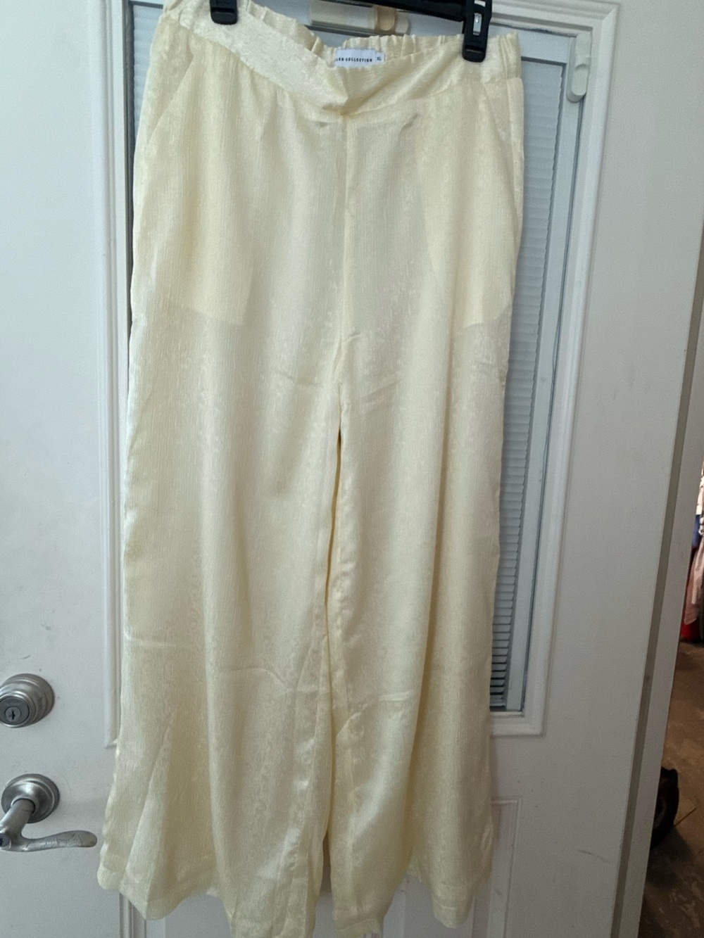 Light Yellow Wide-Leg Satin Trousers